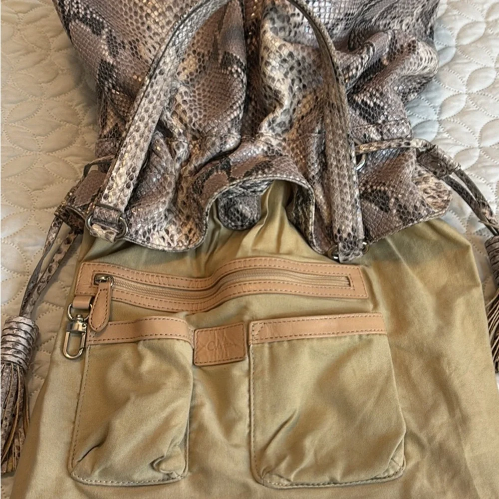 Cole Haan Snakeskin Hobo Bag Brown & Black EUC Magnetic Closure Tons of Pockets